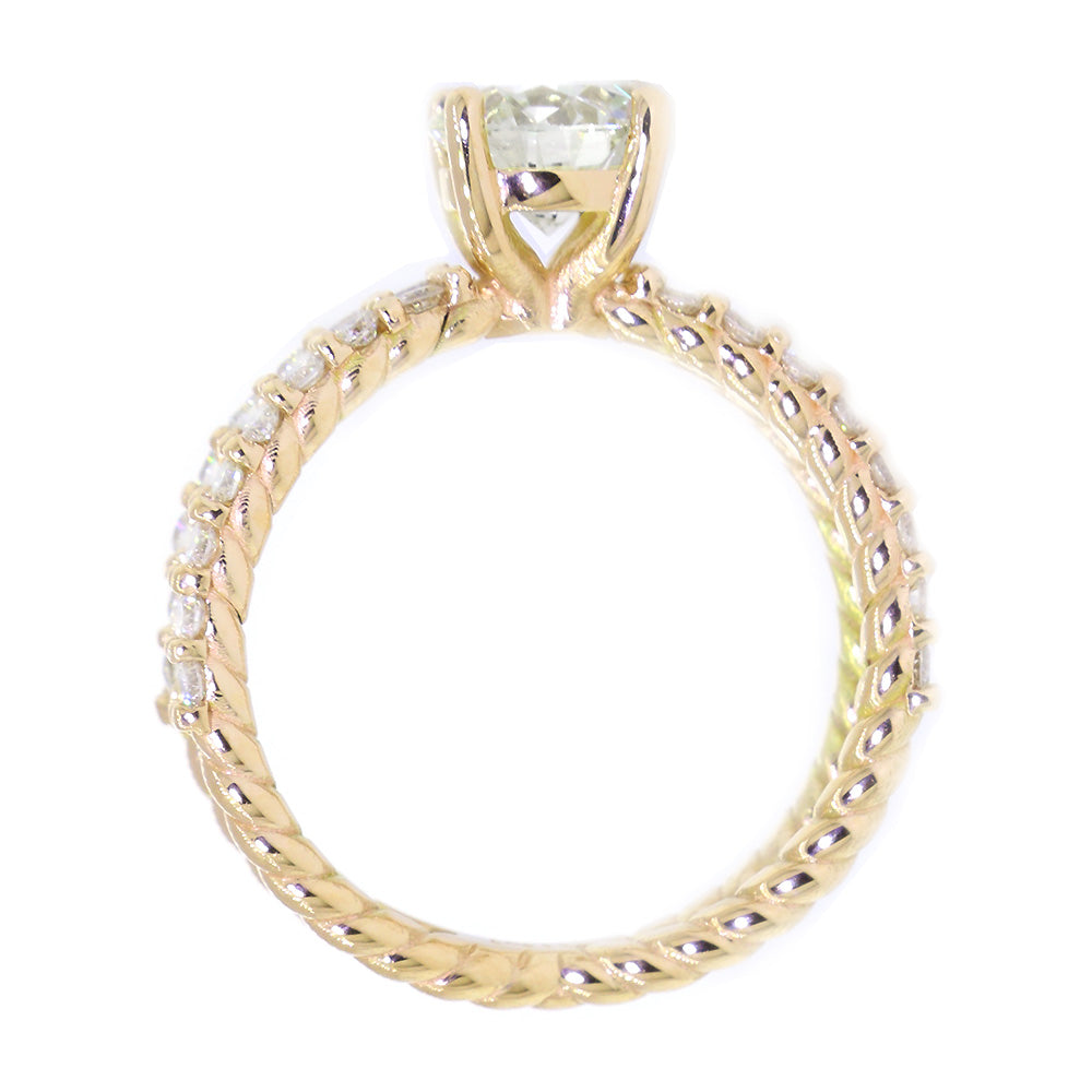 Twist Rope Crossover Engagement Ring Setting for a 1.0CT Round Center, 0.45CT Total Diamond Sides in 14k Yellow Gold