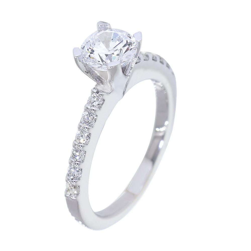 Engagement Ring Setting for a 1CT Round Diamond Center, 6.5mm, 0.36CT Total Sides in 14k White Gold