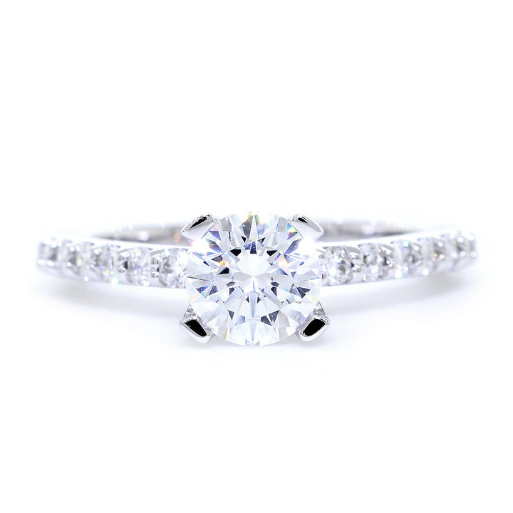 Engagement Ring Setting for a 1CT Round Diamond Center, 6.5mm, 0.36CT Total Sides in 14k White Gold