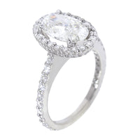 Long Oval Halo Diamond Engagement Ring Setting, 10mm x 6.5mm Center, 0.75CT Total Sides in 14k White Gold
