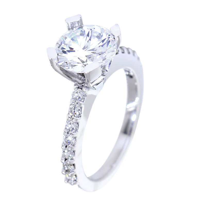 Engagement Ring Setting for a 2.25CT Round Diamond Center, 0.50CT Total Sides in Platinum
