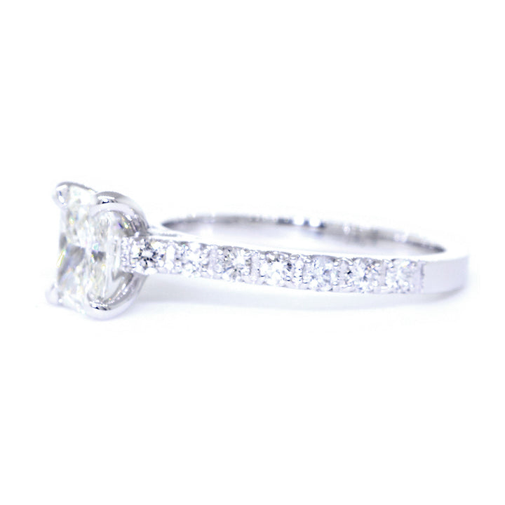 Engagement Ring Setting for Radiant or Emerald Cut Diamond Center, 0.37CT Total Sides in 14k White Gold