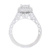 Vintage Style Cushion Halo 1.25CT Round Center Diamond Engagement Ring Setting, 0.76CT Total Sides in 14k White Gold