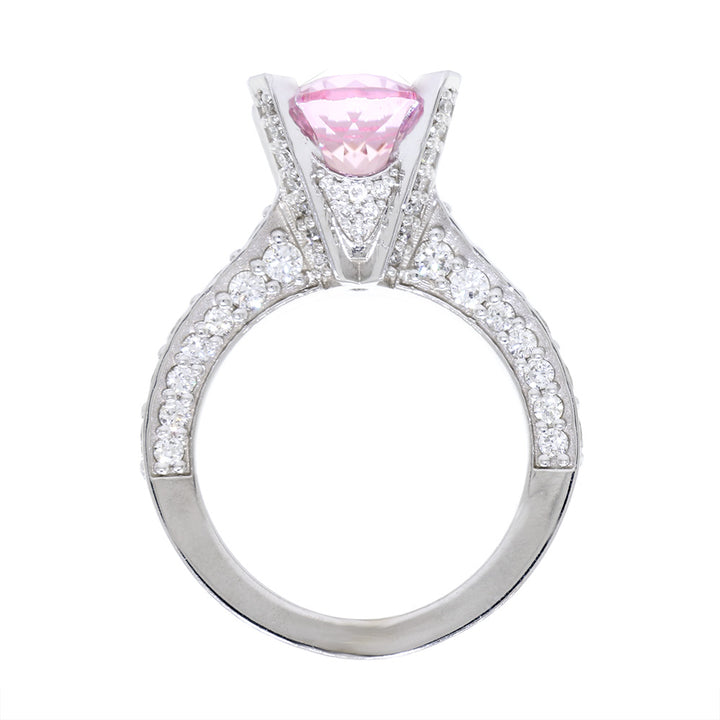Oval Morganite and Diamond Ring, 8mm x 10mm Oval Center, 1.59CT Total Sides in 14k White Gold