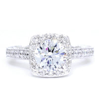Vintage Style Cushion Halo and 7mm Round Diamond Center Engagement Ring Setting, 0.95CT Total Sides in 14k White Gold