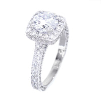 Vintage Style Cushion Halo and 7mm Round Diamond Center Engagement Ring Setting, 0.95CT Total Sides in 14k White Gold