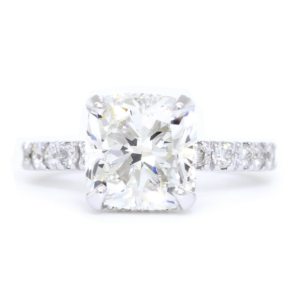 Under Halo for an 8.5mm Cushion Cut Center Diamond Engagement Ring Setting, 0.66CT Total Sides in 14k White Gold
