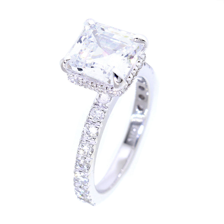 Under Halo for an 8.5mm Cushion Cut Center Diamond Engagement Ring Setting, 0.66CT Total Sides in 14k White Gold