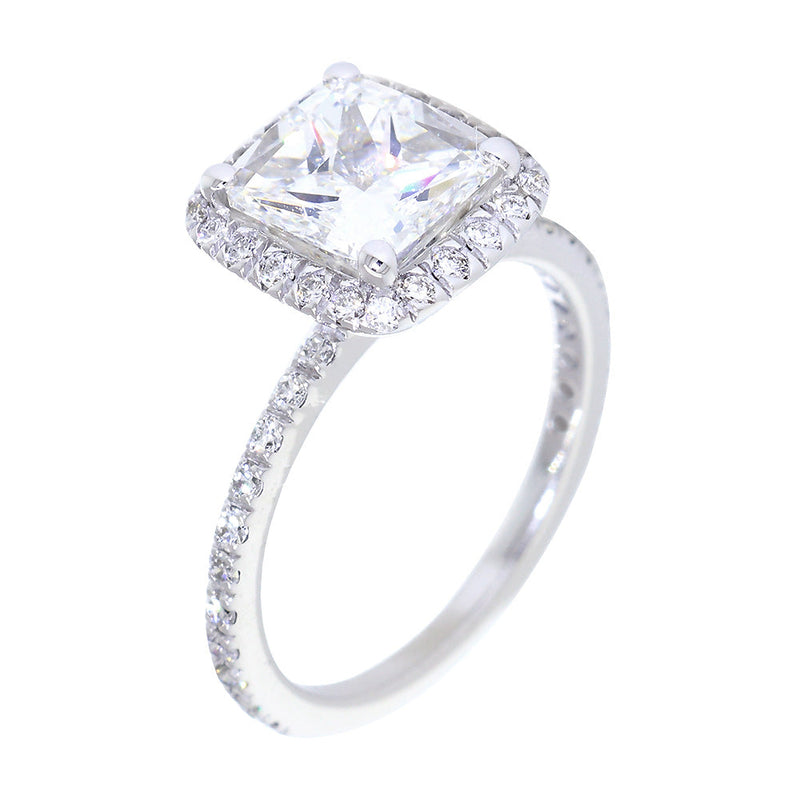 Cushion Halo and 7mm Cushion Cut Center Diamond Engagement Ring Setting, 0.32CT Total Sides in 14k White Gold
