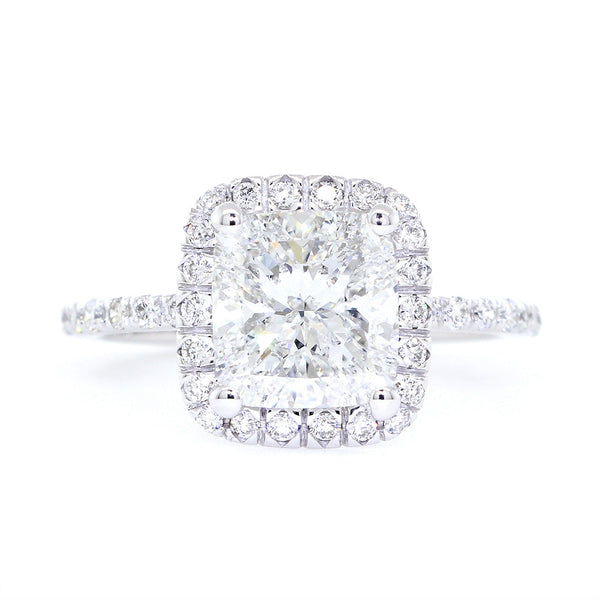 Cushion Halo and 7mm Cushion Cut Center Diamond Engagement Ring Setting, 0.32CT Total Sides in 14k White Gold