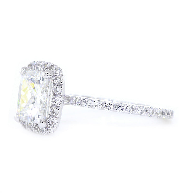 Cushion Halo and 7mm Cushion Cut Center Diamond Engagement Ring Setting, 0.32CT Total Sides in 14k White Gold