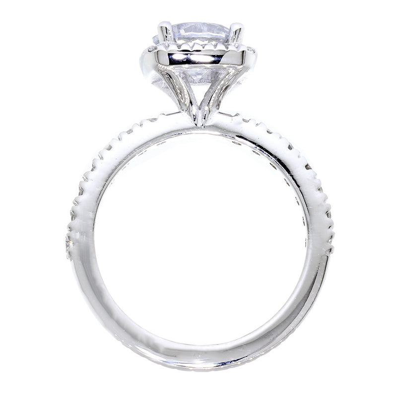 Cushion Halo and 7mm Round Diamond Center Engagement Ring Setting, 0.42CT Total Sides in 14k White Gold