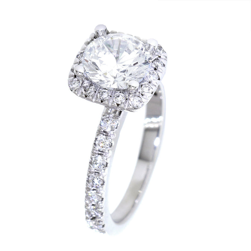 Cushion Halo and 7mm Round Diamond Center Engagement Ring Setting, 0.42CT Total Sides in 14k White Gold