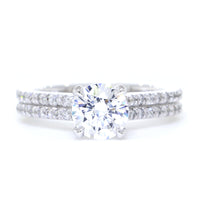 Round Diamond Semi Mount Engagement Ring Mounting, 1 CT Center, 0.20 CT Total Sides in 14k White Gold
