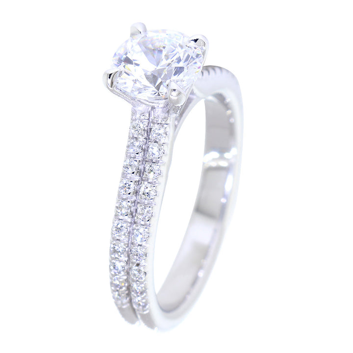 Round Diamond Semi Mount Engagement Ring Mounting, 1 CT Center, 0.20 CT Total Sides in 14k White Gold
