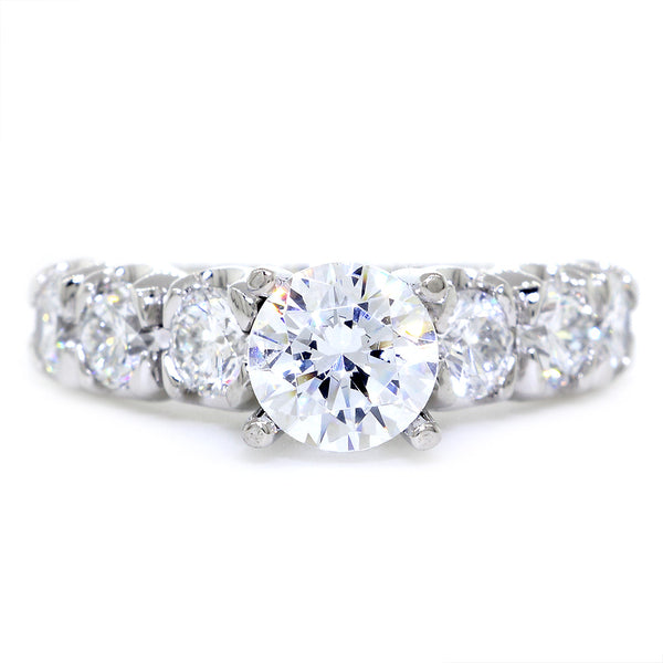 Round Diamond Engagement Ring Semi Mount, 1CT Center, 1.56CT Total Sides in Platinum