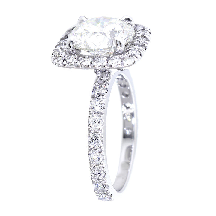 Cushion Halo and 9mm Round Diamond Center Engagement Ring Setting, 0.87CT Total Sides in 14k White Gold