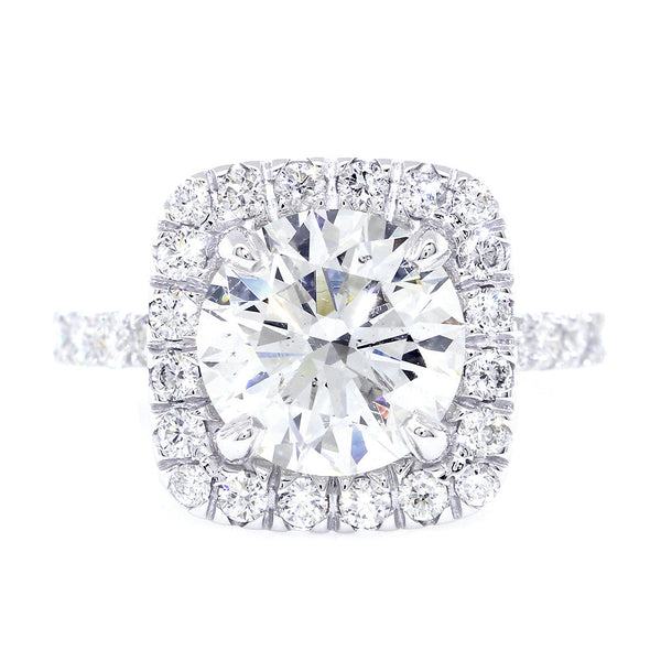 Cushion Halo and 9mm Round Diamond Center Engagement Ring Setting, 0.87CT Total Sides in 14k White Gold