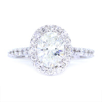 Oval Halo Diamond Engagement Ring Setting, 8mm x 6mm Center, 0.50CT Total Sides in 14k White Gold