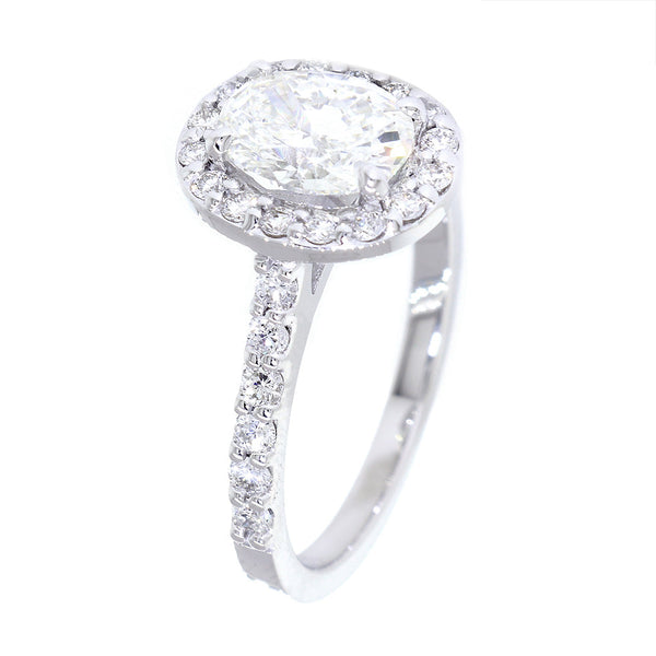 Oval Halo Diamond Engagement Ring Setting, 8mm x 6mm Center, 0.50CT Total Sides in 14k White Gold