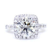 Cushion Halo and 8.5mm Round Diamond Center Engagement Ring Setting, 0.87CT Total Sides in 14k White Gold