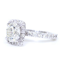 Cushion Halo and 8.5mm Round Diamond Center Engagement Ring Setting, 0.87CT Total Sides in 14k White Gold