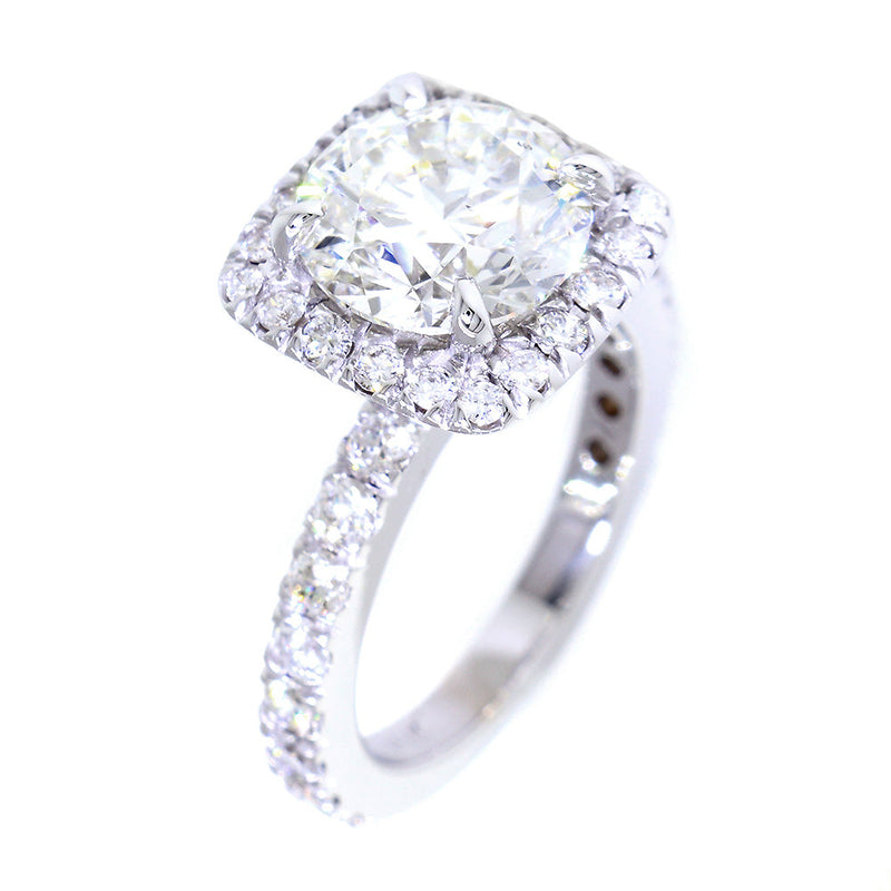 Cushion Halo and 8.5mm Round Diamond Center Engagement Ring Setting, 0.87CT Total Sides in 14k White Gold