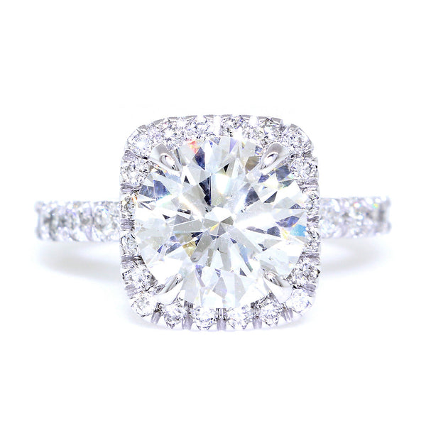 Cushion Halo and 8mm Round Diamond Center Engagement Ring Setting, 0.87CT Total Sides in 14k White Gold