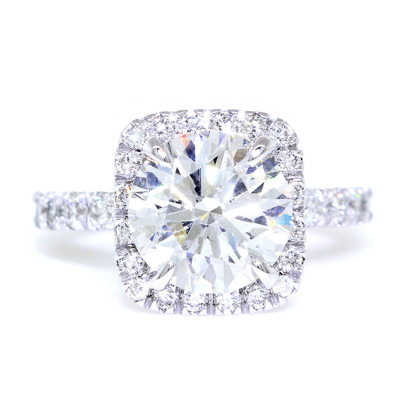 Cushion Halo and 8mm Round Diamond Center Engagement Ring Setting, 0.87CT Total Sides in 14k White Gold