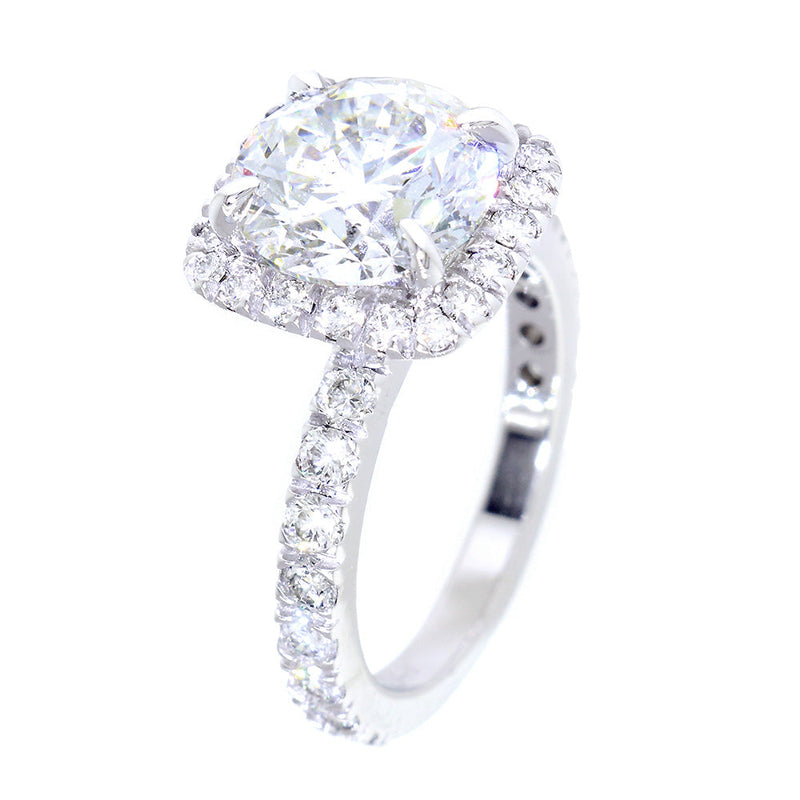 Cushion Halo and 8mm Round Diamond Center Engagement Ring Setting, 0.87CT Total Sides in 14k White Gold