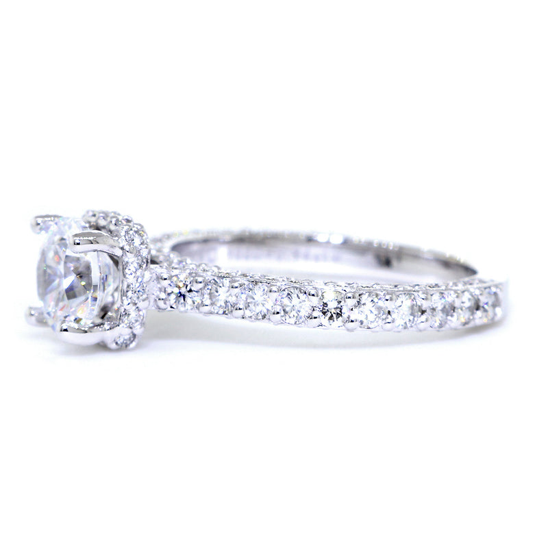 Under Halo Engagement Ring Setting for a 1CT Round Diamond, 0.94CT Total Sides in 14k White Gold