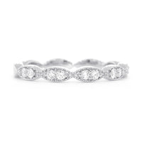 Vintage Style Diamond Millgrain Band, Set Past Halfway, 0.20CT in 14K White Gold