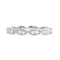 Vintage Style Diamond Millgrain Band, Set Past Halfway, 0.20CT in 14K White Gold