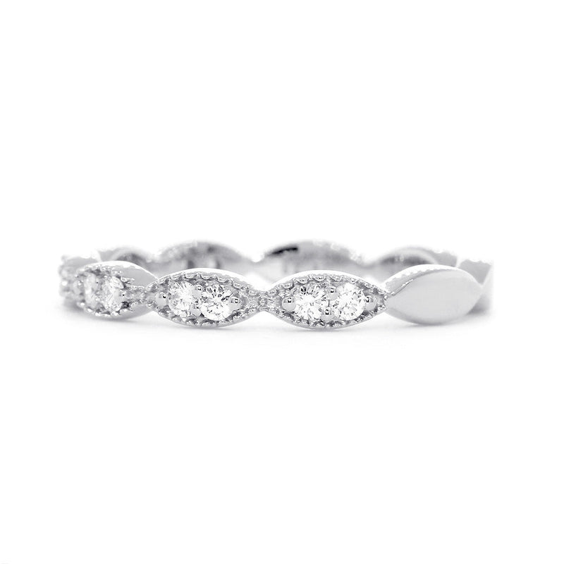 Vintage Style Diamond Millgrain Band, Set Past Halfway, 0.20CT in 14K White Gold