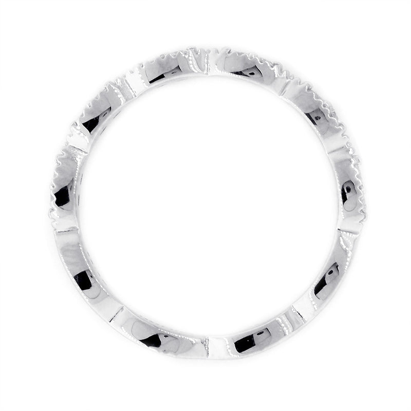 Vintage Style Diamond Millgrain Band, Set Past Halfway, 0.20CT in 14K White Gold