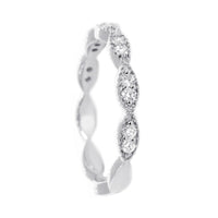 Vintage Style Diamond Millgrain Band, Set Past Halfway, 0.20CT in 14K White Gold