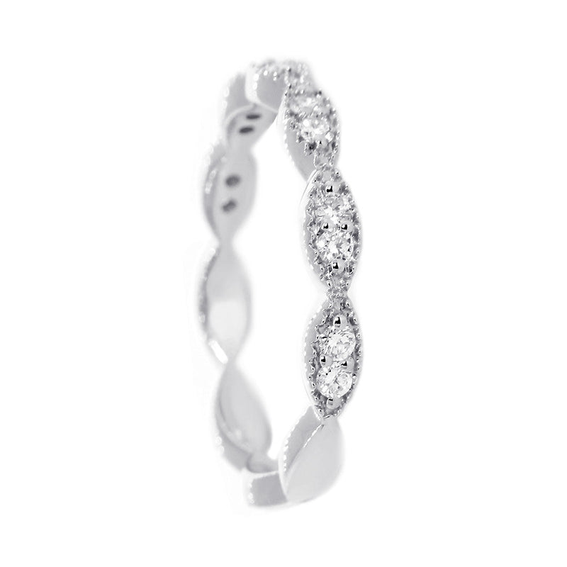 Vintage Style Diamond Millgrain Band, Set Past Halfway, 0.20CT in 14K White Gold