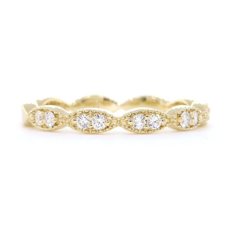 Vintage Style Diamond Millgrain Band, Set Past Halfway, 0.20CT in 14K Yellow Gold