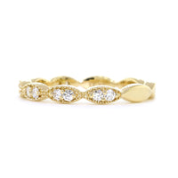 Vintage Style Diamond Millgrain Band, Set Past Halfway, 0.20CT in 14K Yellow Gold