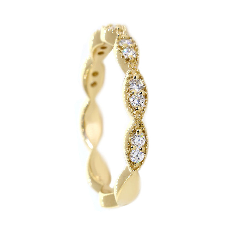 Vintage Style Diamond Millgrain Band, Set Past Halfway, 0.20CT in 14K Yellow Gold