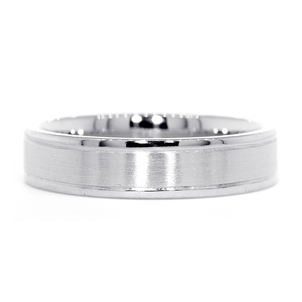 Mens Brushed Center Band, 5.8mm Wide in 14K White Gold