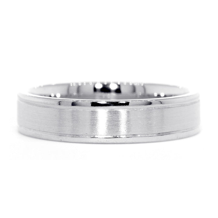 Mens Brushed Center Band, 5.8mm Wide in 14K White Gold