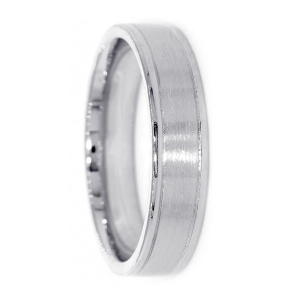 Mens Brushed Center Band, 5.8mm Wide in 14K White Gold