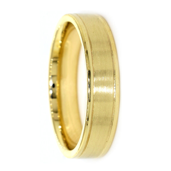 Mens Brushed Center Band, 5.8mm Wide in 14K Yellow Gold