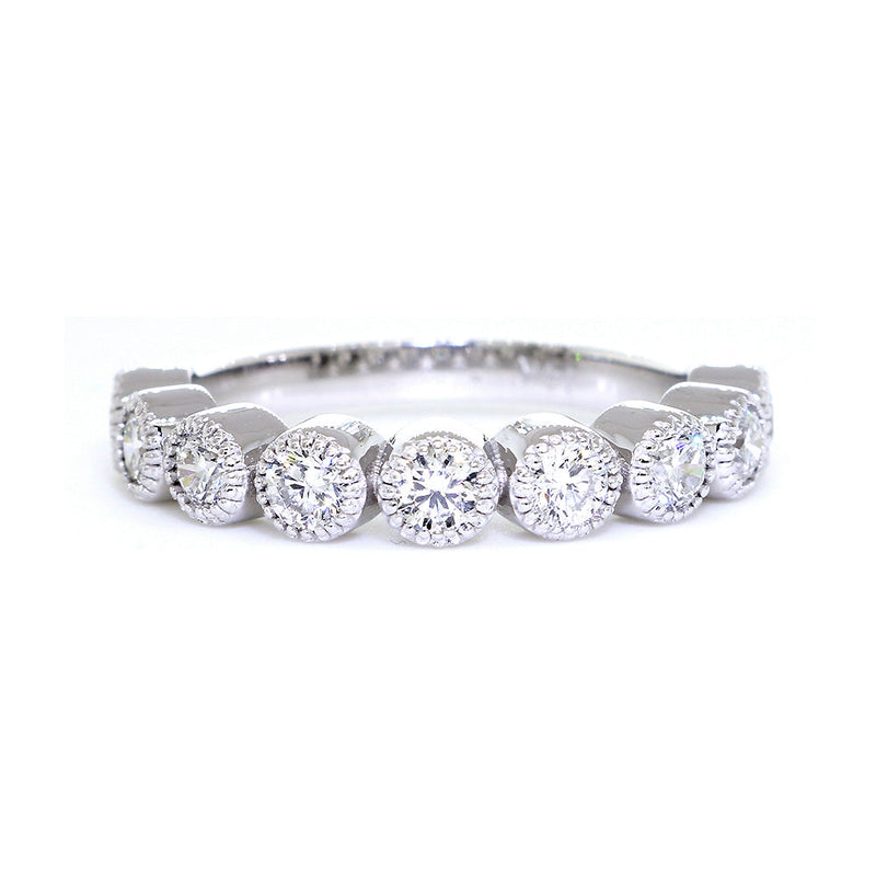 Diamond Band, 9 Rounds in Bezels, 0.90CT Total Diamond Weight in 14k White Gold