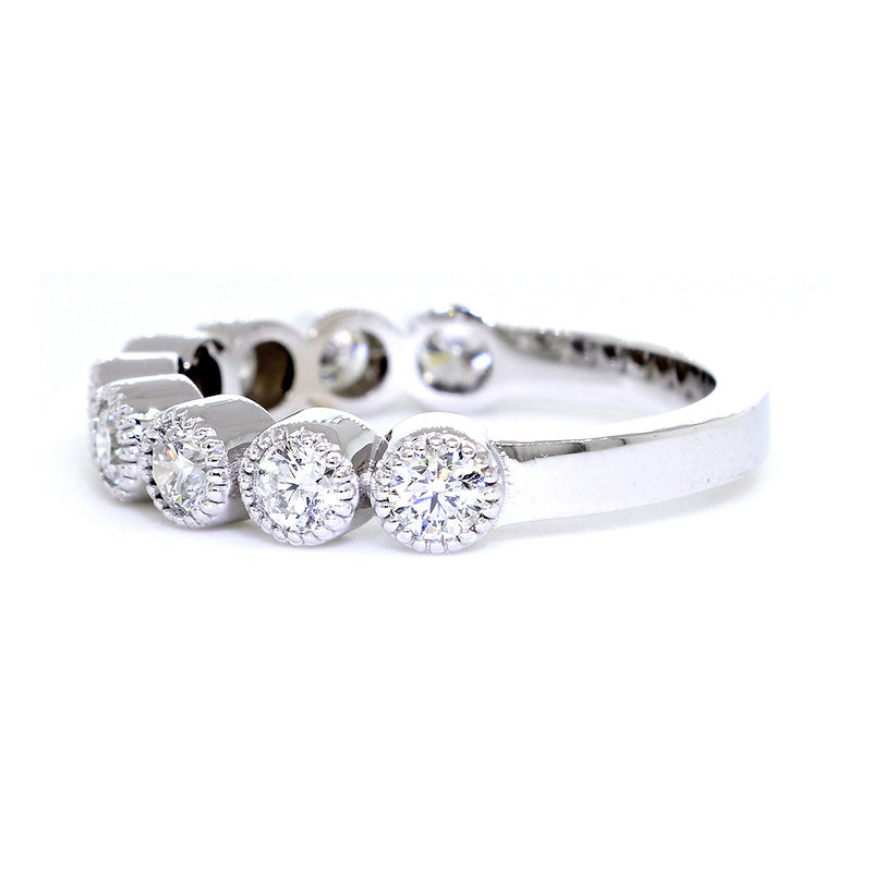 Diamond Band, 9 Rounds in Bezels, 0.90CT Total Diamond Weight in 14k White Gold