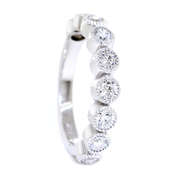 Diamond Band, 9 Rounds in Bezels, 0.90CT Total Diamond Weight in 14k White Gold