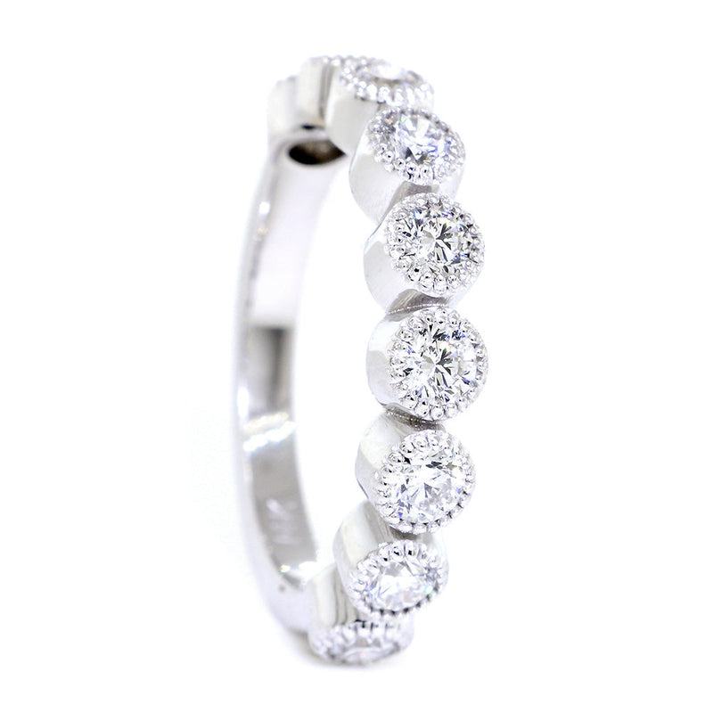Diamond Band, 9 Rounds in Bezels, 0.90CT Total Diamond Weight in 14k White Gold