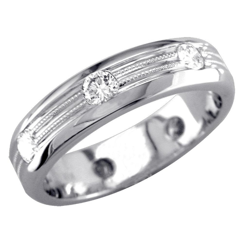 Mens Domed Diamond Band with 2 Rows of Millgrain, 1.00CT in 14k White Gold