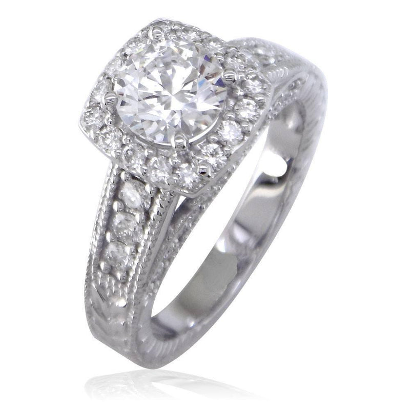 Vintage Style Diamond Halo Engagement Ring Setting, 0.85CT Sides in 14k White Gold